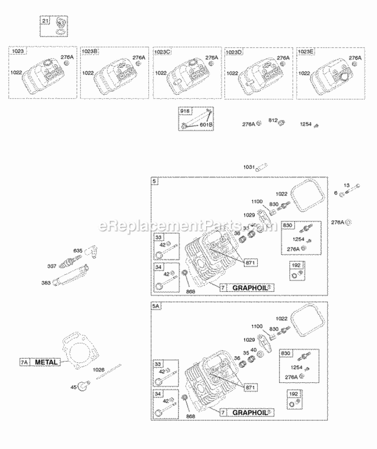 Cylinder Head Valves Rocker Covers Diagram and Parts List for  Briggs and Stratton Engine